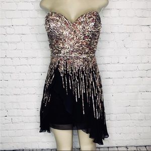 Sherri Hill Strapless Cascading Sequin Dress